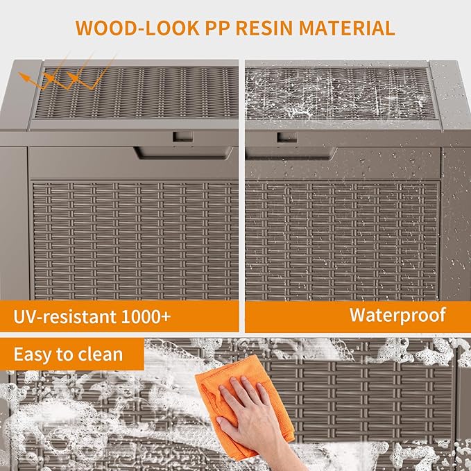 32 Gallon Outdoor Storage Box, Large Resin Deck Box for Patio Cushions, Garden Tools, Pool Accessories, Waterproof and Lockable Design, Storage Bench for Backyard & Deck(Gray)