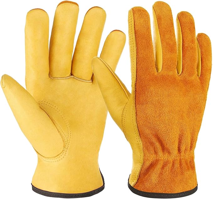 Leather Work Garden Gloves for Men & Women,Safety Work Gloves for Gardening, Welding, Construction, Farm, Ranch, etc. Thorn Proof , Planting,Heavy Duty,Roses Pruning Gardening Working Gloves, Gifts M