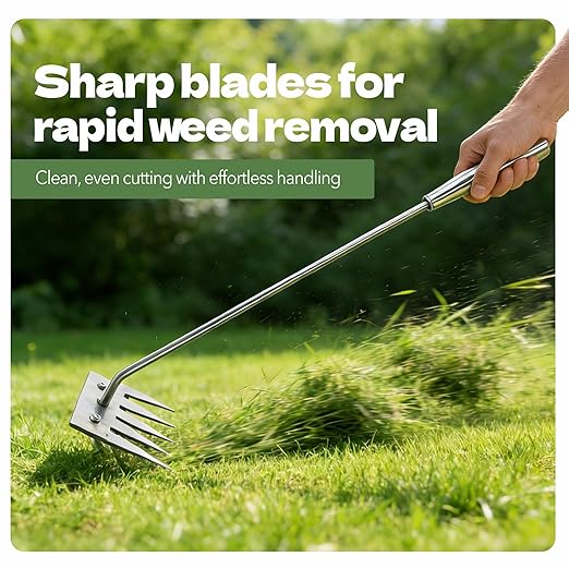 2Pcs Weed Puller Tool, 2026 Portable Manual Weeding Tools Gardening, 5 Teeth Head Stainless Steel Hand Garden Weeding Rake, Weed Remover Tool for Gardening Backyard Yard Farm Planting Weeding