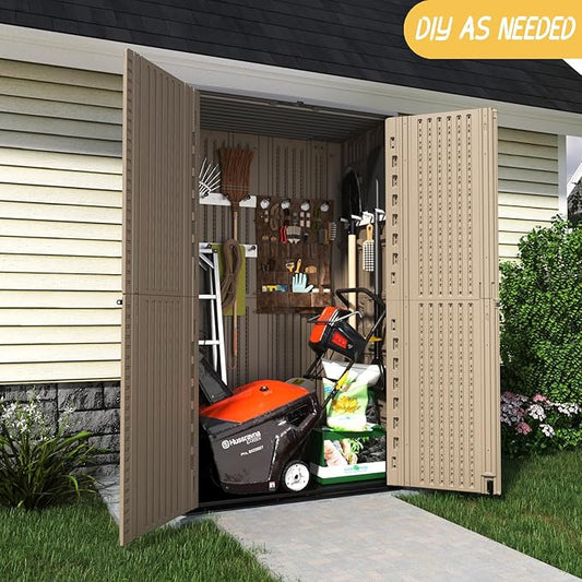 ADDOK Resin Storage Shed Lockable,Outdoor Storage Cabinet Weather Resistance, Outdoor Sheds for Backyards, Patio, Garden 52 Cu.ft