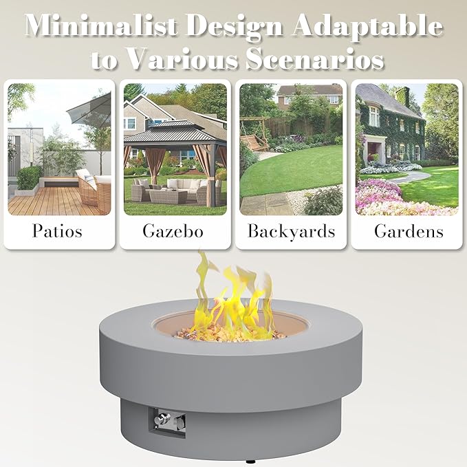 32.5 Inch Propane Fire Pit Table, 50,000 BTU Round Patio Fire Pit Table Outdoor, CSA Certified, Stainless Burner with Steel Lid, Waterproof Cover & Lava Rocks, for Backyard Garden, Gray