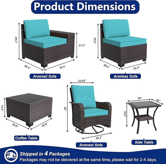 9 Pieces Patio Furniture Set with 2 Swivel Chairs Patio Furniture Outdoor Sectional Sofas Outdoor Patio Conversation Set - Teal