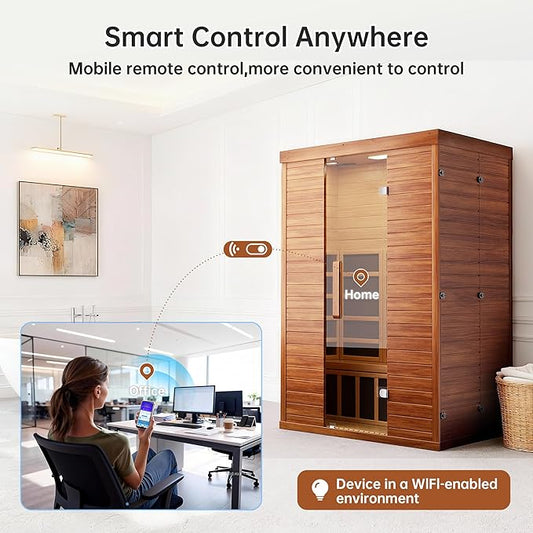 2-Person Infrared Sauna, Smart App Control, WiFi & Bluetooth, Low EMF 1500W/120V LCD Heater, Indoor Home Sauna with Flame-Retardant Materials