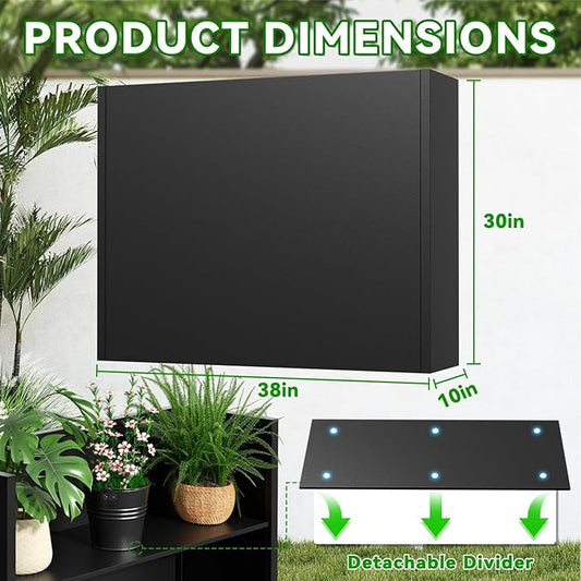 Tall Metal Planter Box, 38" L x 10" W x 30" H Large Outdoor Planters with Drainage & Adjustable Shelf, Heavy Duty Steel Rectangular Planter for Patio, Balcony, Indoor(Black)