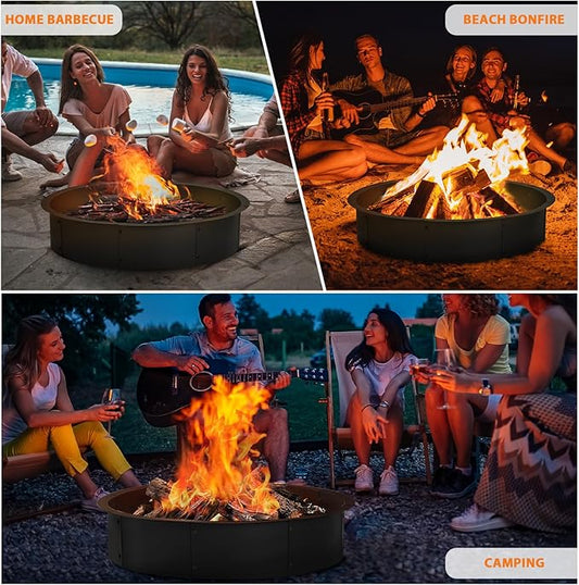 36" Fire Pit Ring Insert, YAHKBTEN Smokeless Heavy Duty Steel Fire Pit for Outdoor, 36"/39" In-Ground Campfire Ring - Portable DIY Frame, Rust-Resistant Backyard Bonfire, Camping & BBQ Essentials