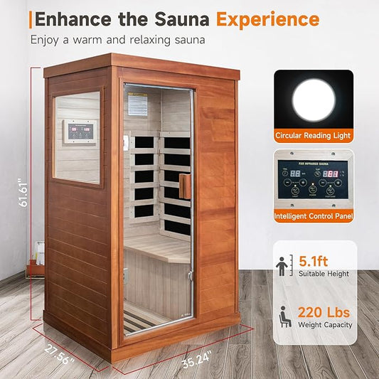 Far Infrared Sauna Home Sauna Spa Room Low-EMF Wood 800W Indoor Saunas with Control Panel and Tempered Glass Door, Room:35.2 * 27.6 * 61.6Inch