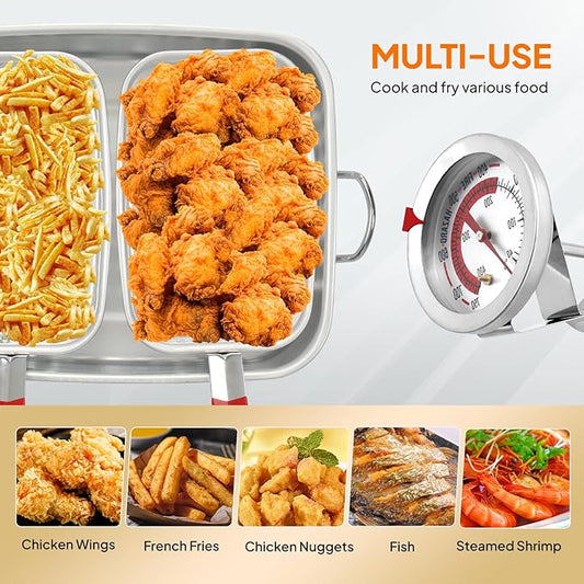 ROVSUN 58,000 BTU Propane Fryer Set with Heightened Gas Stove, 18 QT Aluminum Deep Fryer Pot, 2 Baskets & Thermometer for Outdoor Backyard Frying Fish, Chicken Wings, French Fries & More