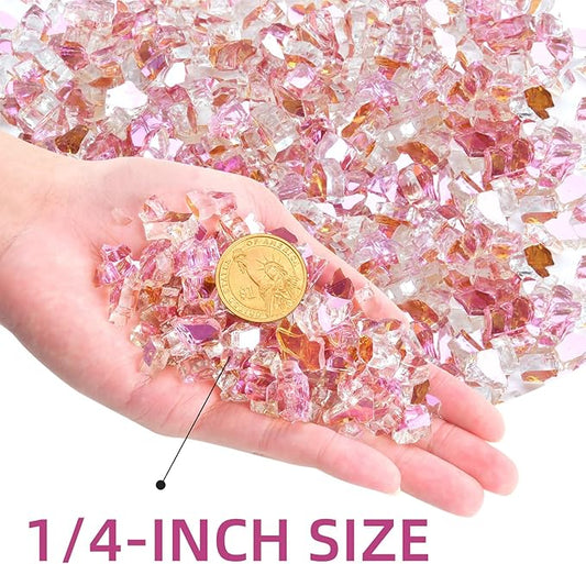GasSaf 1/4 Inch Fire Glass Reflective Tempered Fireglass Cut Crushed FireGlass for Fire Pit, Fireplace, Replaces Existing Gas Logs & Lava Rocks (10 Pound)(Rose Gold)