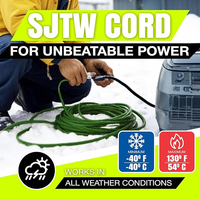 200ft Outdoor/Indoor Extension Cord 10/3 Gauge Ultra Heavy Duty 3 Prong SJTW, Waterproof, Flexible Cold-Resistant Long Power Cord,10A 125V 1250W, Green by LifeSupplyUSA