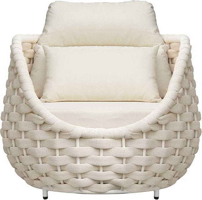 TWT Outdoor 3-Piece Conversation Set Rust Free Patio Furniture Set Already Assembled Compact-Weave Rope Olefin Modern Sofa Seating with Thick & Washable Cushions for Indoor, Backyard, Balcony, Cream