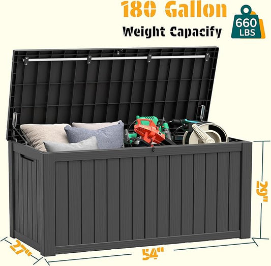 NUNU LAB 180 Gallon Outdoor Storage Box Waterproof, Outside Package Delivery Deck Boxes with Lockable Lid, Backyard Storage Bin For Garden Tools, Patio Cushions, Black