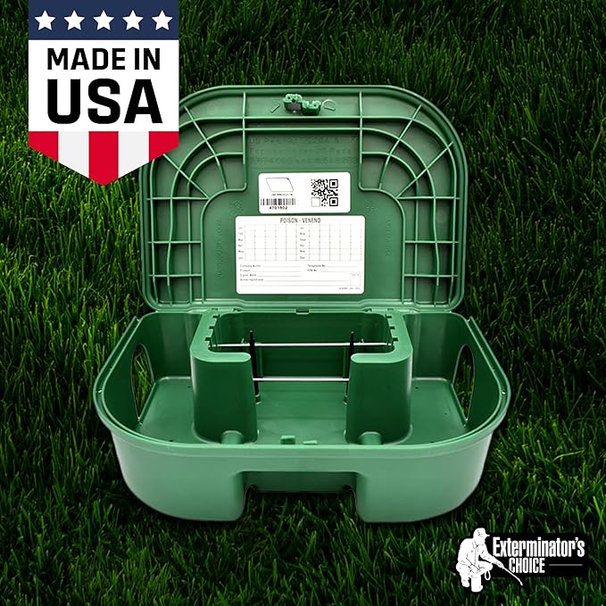 Exterminators Choice Rat Bait Stations - 2-Pack Large Green Bait Boxes - Heavy-Duty with Secure Lock & Key - Outdoor Use for Rats & Mice