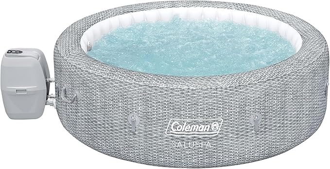 Coleman Sicily AirJet Large Round 5 to 7 Person Inflatable Hot Tub Portable Outdoor Spa with 180 AirJets and EnergySense Cover, Grey