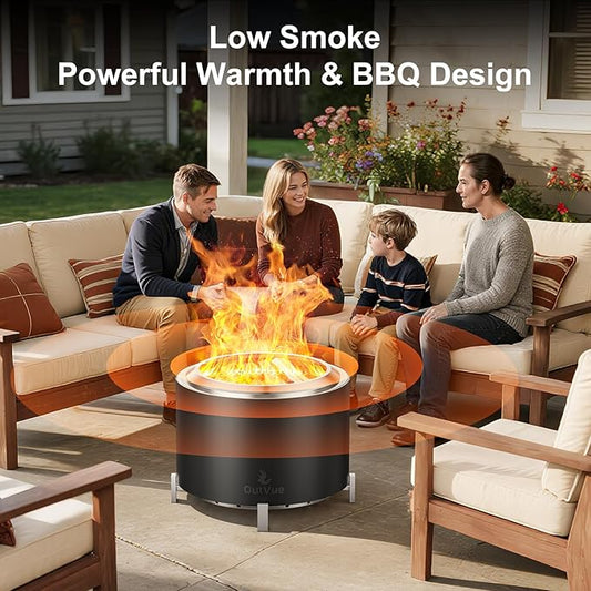 27 inch Stainless Steel Smokeless Fire Pit, Outdoor Smokeless Firepit, Wood Burning Fire Pits for Camping, Bonfire, Low Smoke Firepit for Outside (Vertical Hole)