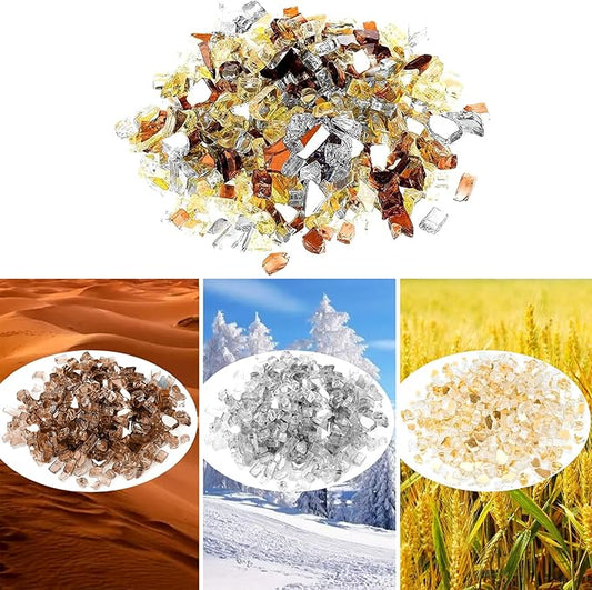 Onlyfire 10 Pounds Blended Reflective Fire Glass for Fire Pit Fireplace and Landscaping, 1/4 Inch Mixed Colored High Luster Fireglass Rocks for Outdoor and Indoor Use - Gold+Platinum+Copper