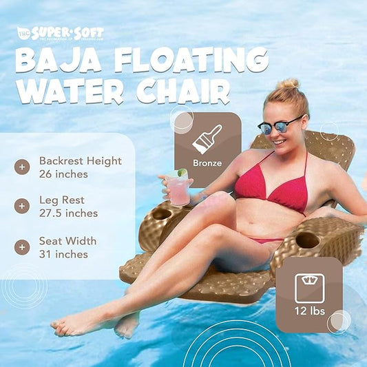 TRC Recreation Folding Baja Chair Foam Swimming Pool Float, Portable Super Soft Floating Lounger with 2 Cup Holders for Beach Essentials, Pink