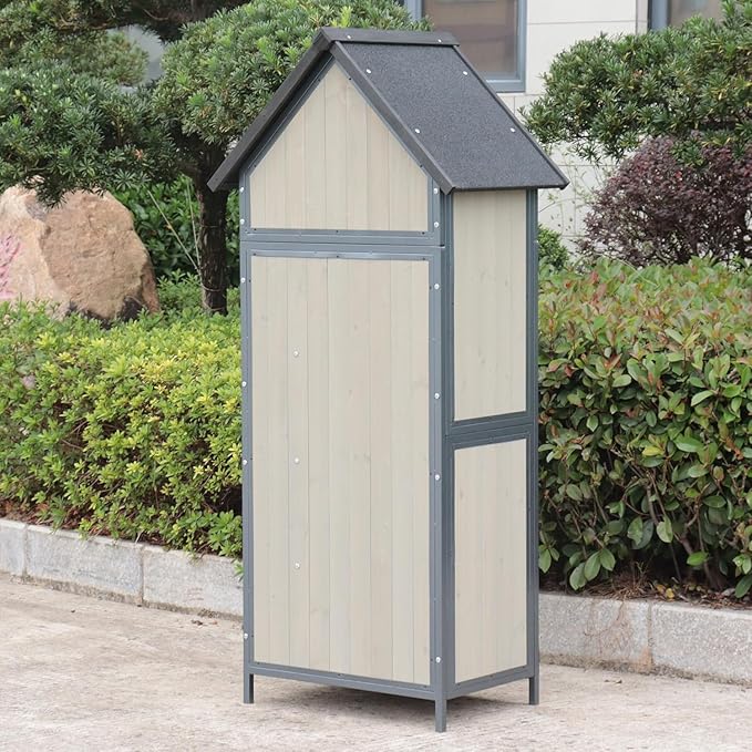 Outdoor Sheds Storage, 2.5x5.6FT Vertical Storage Sheds, Wooden Sheds with Metal Frame, Large Capacity Storage, Box for Backyard Garden Patio Lawn (Gray)