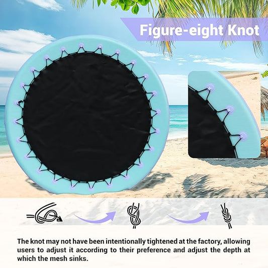 UPWELL Round Inflatable Pool Float Hammock with Backrest - Heavy Duty Mesh Mat for Adults, Tanning, Lakes and Rivers