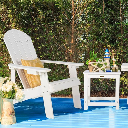 Adirondack Chairs Set of 4, All Weather Resistant Plastic Chairs with Cup Holder, 5 Easy Steps to Install, Outdoor Chairs for Patio, Garden, Backyard Deck, Lawn, Fire Pit - White