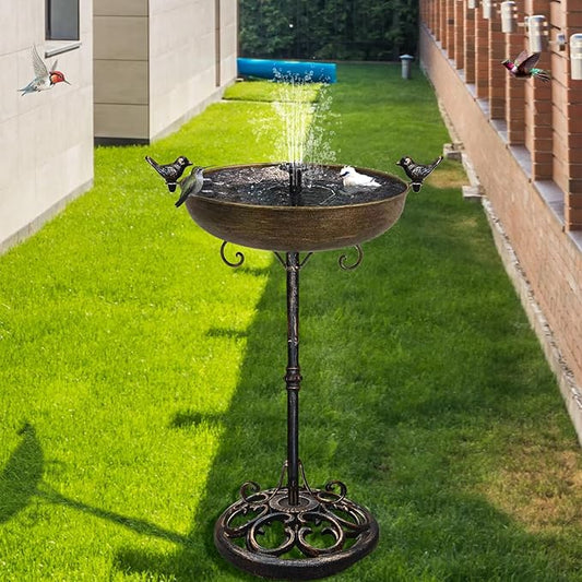 HJHHARTSPACE Cast Iron Bird Bath, Bird Baths for Outdoor, Metal Bird Bath with Bird Statues Bird Bath and Bird Feeder Bowl Tray Yard Garden Lawn Outside Decoration