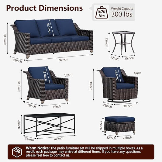 3 Pieces Wicker Patio Furniture, Luxury Outdoor Rattan Furniture with 2 Patio Swivel Chair,Side Table, Wide Armrest, Thickened Cushions, Ideal for Deck, Porch Use