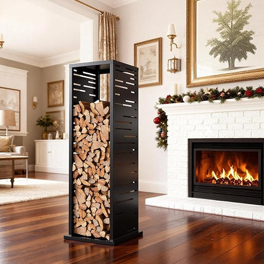 Firewood Rack, Wood Stacker Firewood Outdoor, Black Metal, 44.1 Inches, 1000 lbs Capacity, Indoor Decorative Wood Holder for Woodshed, Storeroom, Basement (Rectangularslot)