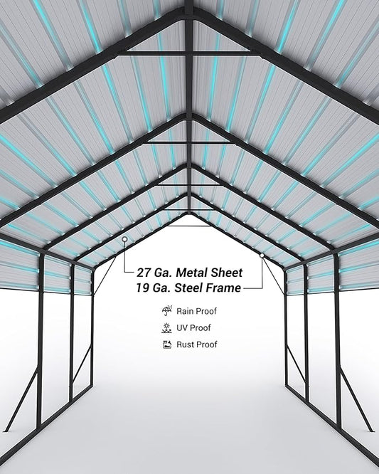 GarveeLife 13 ft x26 ft x11 ft Oversized Metal Carport, Steel Heavy Duty Car Ports for All-Weather, Tall Carport for Full-Size Pickup Trucks, Boats, and Tractors, N.W. 780 LBS