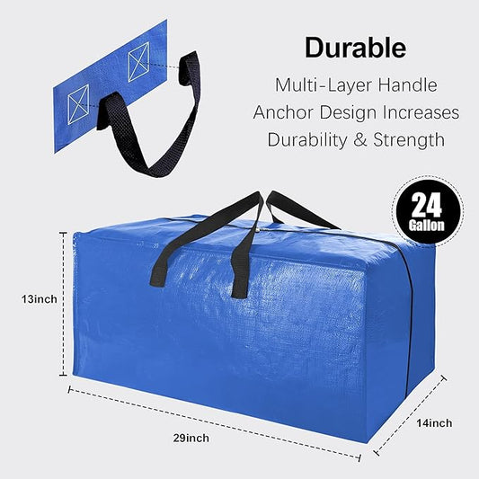 Heavy Duty Extra Large Moving Bags W/Backpack Straps - Strong Handles & Zippers, Storage Totes For Space Saving, Fold Flat, Alternative to Box and Bin (Set of 6, Multicolor)