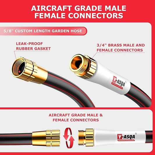 YASQA Heavy Duty Garden Hose 100 ft 5/8 Inch, Contractor's Leak Proof Durable No Kink Easy Coil Flexible Hose Black & water hose 100ft