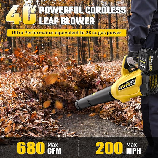 VERVEWAVE 40V Leaf Blower Cordless with 2 X 5.0Ah Batteries and Charger, 40V Powerful Brushless Motor Up to 680CFM Blower for Lawn Care, 4-Variable Speed Turbo Mode with Power Boost