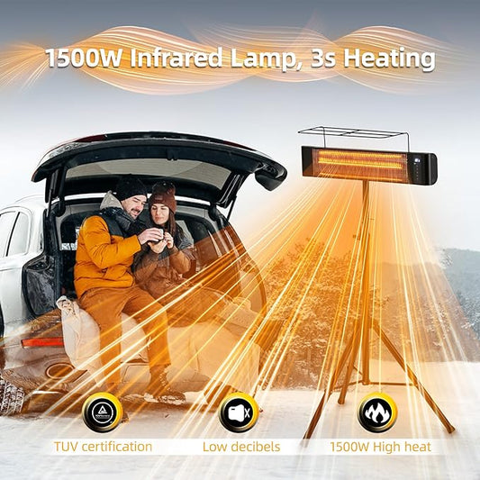 Electric Patio Heater 1500W Outdoor Portable Heaters for patio RealSmart Infrared Outdoor/Indoor Space Heater 3 Heat Modes Wall Mounted Tripod Heater IP65 TUV Certification for Garage Greenhouse