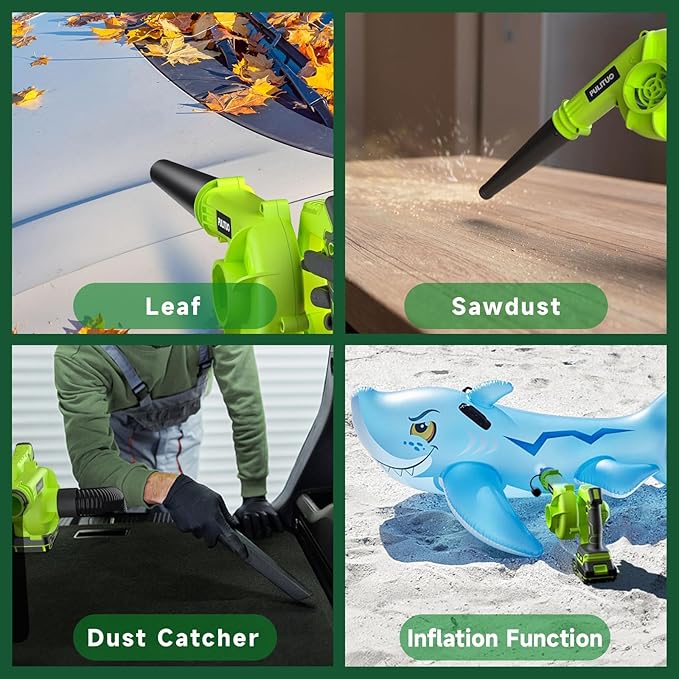 Cordless Leaf Blower with 2 Batteries, Charger & Dust Bag, 2-in-1 20V Cordless Vacuum Cleaner with Self-Locking Switch, Handheld Battery Powered Small Blower for Lawn Care/Dust/Pet Hair/Inflatable Bed