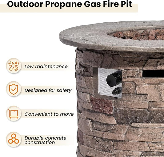 HOMPUS Outdoor Propane Fire Table, 32-inch Imitation Stone Concrete with Rain Cover and Lava Rocks - Smokeless, 40,000 BTU for Patio, Garden, Deck or Backyard