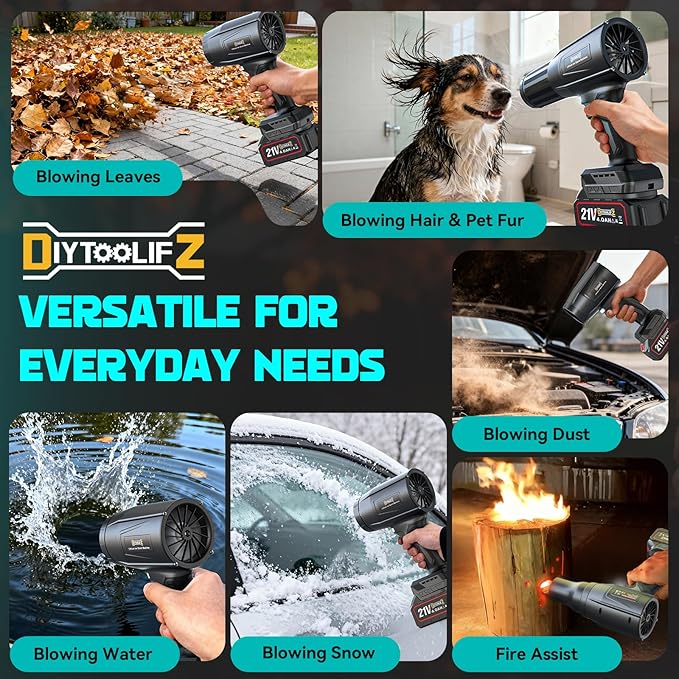 DIYtoolifz 800,000 RPM Cordless Leaf Blower with 2x4.0Ah Batteries, Brushless Motor, Adjustable Speed, Lightweight Portable Electric Blower for Car, Patio, Garden & Indoor Cleaning, 3 Nozzles Included