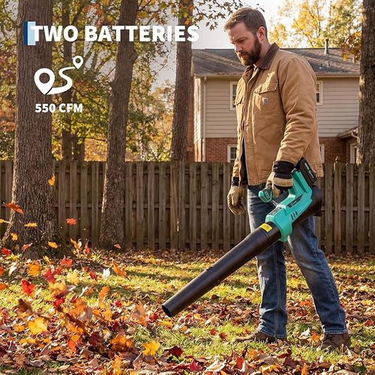 Leaf Blower Cordless - 20V Powerful Electric Leaf Blower with 2 * 2.0Ah Batteries and Charger, 6 Speed Modes, Lightweight Leaf Blowers for Lawn Care, Patio, Dust, Blowing Leaves