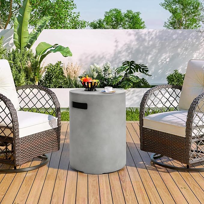 Propane Tank Cover Table, Modern Outdoor Gas Tank Covers, 20LB Concrete Tank Storage Box Hideaway Table for Propane Gas Fire Pit and Round Tank Holder with Handles (Gray) φ16 X 20inch