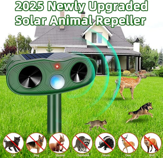 4Pack Ultrasonic Animal Repellent Outdoor Deer Repellent Devices, 2025 Solar Cat Repeller Motion Detection, Animal Repeller Outdoor to Scare Squirrel Dog Repellent Deterrent for Yard Farm