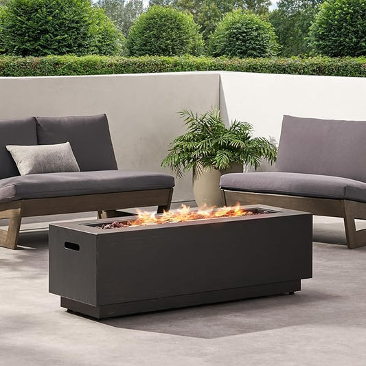 48 Inch Outdoor Propane Fire Pit Table for Patio, Iron Fire Pit Table, Rectangle Gas Fire Pit for Garden, Pool, Backyard, 50,000 BTU, Free Lava Rocks, Dark Gray
