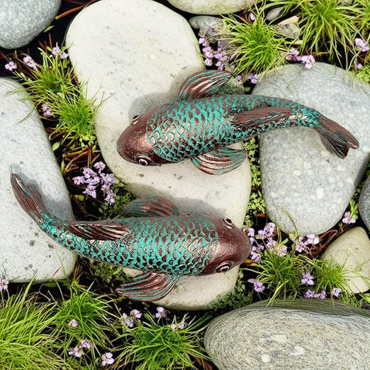 PaLuQiYa Garden Statues,Koi Fish Decor,Set of 2 Antique Koi Fish Garden Statue,Sculpture for Outdoors,Patio Decor,Backyard and Home Kitchen Decoration,Gifts for Mom Women Grandma
