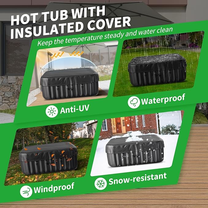 4-6 Person Inflatable Blow Up Hot Tub, Square Portable Hot Tub, Leak-Proof PVC Outdoor Spa with 130 Strong Air Jets, Heater Pump and Insulated Cover, 73” X 73”X 25”