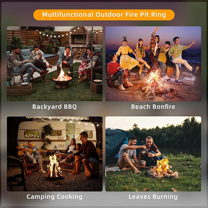 Smokeless Fire Pit Ring, 48 Inch Inner/50 Inch Outer, 11.9" Height, Heavy Duty Metal Fire Ring for DIY Fire Pits, Outdoor Above or In-Ground, Camping Garden Patio Backyard