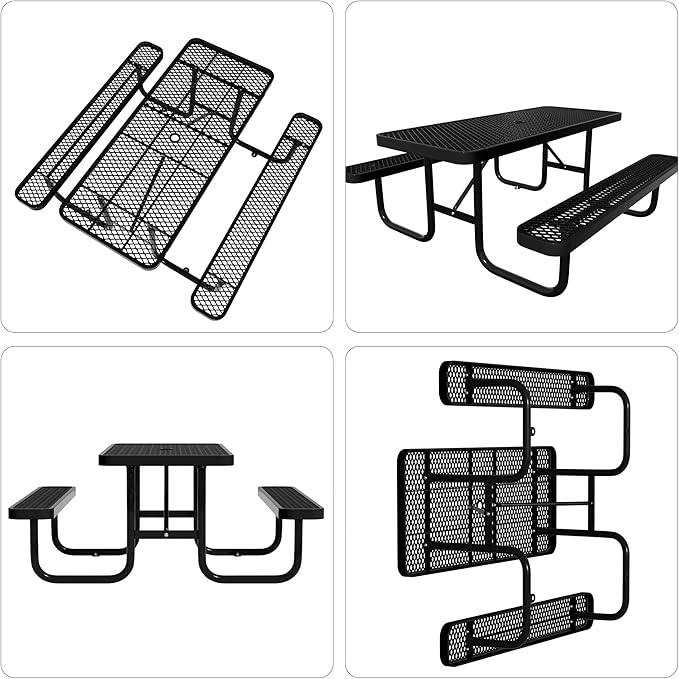 HIMcup 6 FT Metal Picnic Tables for Outside, Outdoor Coated Steel Heavy Duty Commercial Picnic Table with Benches, Patio Table Rectangular Furniture Set for Garden, Lawn, Shops, Parks