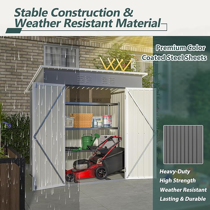 Favfurish 6x4FT Storage Shed with Lockable Door,Heavy Duty Outdoor Metal Sheds with Punched Vent, Waterproof Tool Sheds for Garden,Backyard,Lawn,Easy to Assemble,Gray