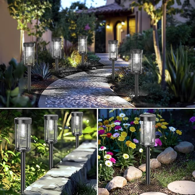 DAMAYCA 16 Pack Solar Lights Outdoor Waterproof for Garden Walkway Pathway Lawn Yard Decorative Modern Landscape Lighting. (Cool White Light, 16)