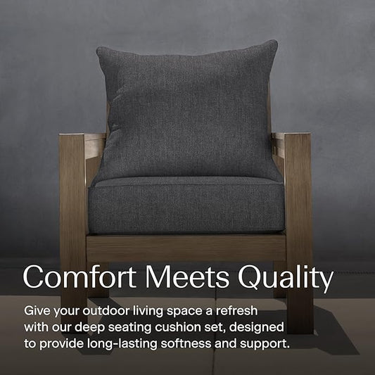 Honeycomb Outdoor Heritage Deep Seat, 24 x 23, Textured Solid Charcoal Grey Chair Cushion for Patio Furniture