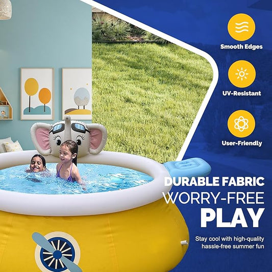 DIMAR GARDEN 6ft x 29in Inflatable Swimming Spray Pool, Outdoor Round Air Top Ring Elephant Pools
