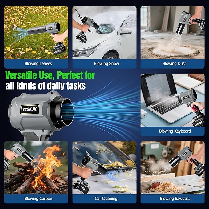 Cordless Leaf Blower, Leaf Blower Cordless with Battery and Charger, Portable Lightweight Handheld Blower, Extended Nozzle, Turbo Jet Blower for Lawn Care, Patio Cleaning, Leaves, Dust (Grey)