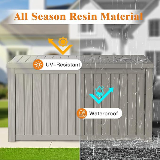 Outdoor Storage Box - Lockable Waterproof UV-Resistant Resin Deck Box for Patio Cushions, Pool Accessories (Grey, 180 Gallon)