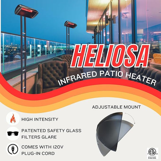 Professional Electric Infrared Outdoor Patio Heater, Wall Mounted, Comes with 6' 120V Plug-in Cord, Water Resistant for Residential and Commercial Use