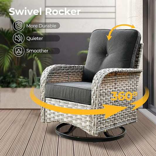 HOOOWOOO Outdoor Sectional Patio Furniture Set,8 Pieces Wicker Conversation Sets,Extra Deep Out Door Sofa Outside Furniture Couch with Swivel Chairs Ottoman,Black